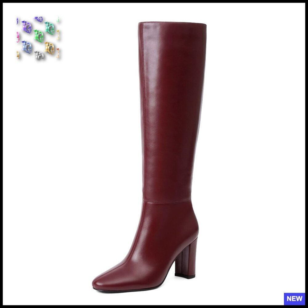Knee High Boots Chunky Heel Rounded Toe Classic Elegant Versatile Daily Wear